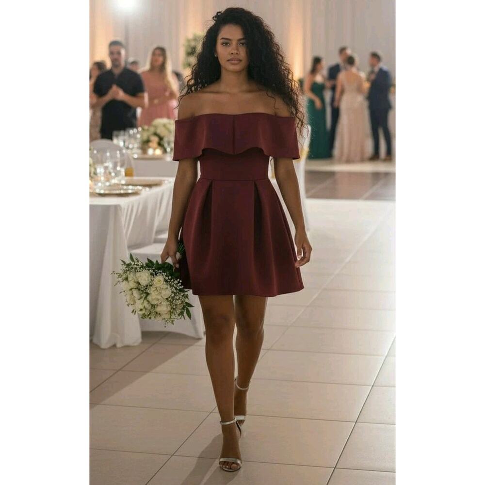 NWT Charlotte Russe Burgundy Scuba Skater Off-the-Shoulder Mini Dress #A92PJ